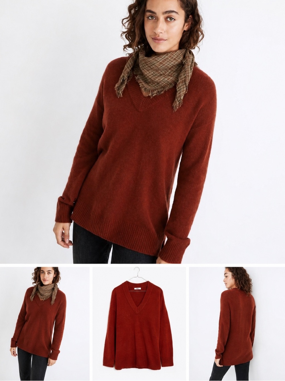 Madewell Soft Wool Blend V Neck Sweater Rust Orange XXS Cozy Minimalist